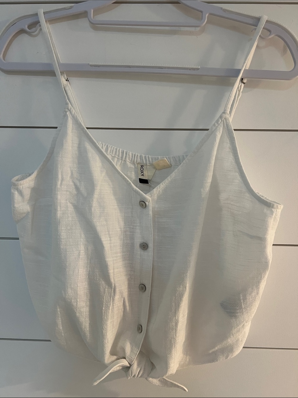 Roxy White Button-Front Tie-Hem 100% cotton Camisole Top